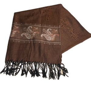 Large brown shawl with paisley  and floral pattern